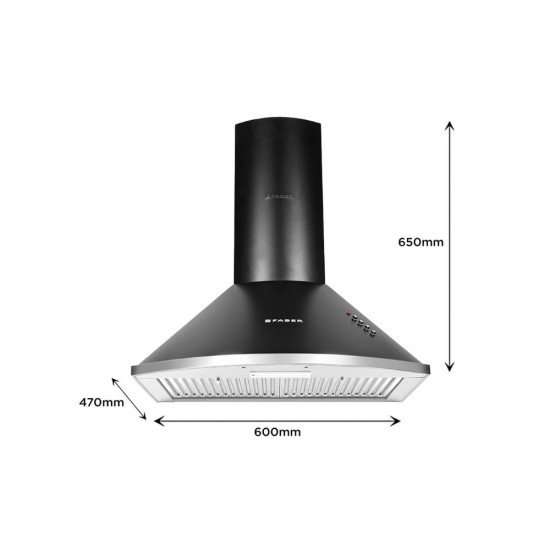 Faber 60 cm 1000 m³/HR Pyramid Kitchen Chimney || 12 year warranty on Motor|| Motor- 240 Watt (HOOD CLASS PRO PB BK LTW 60, Baffle Filters,Black)