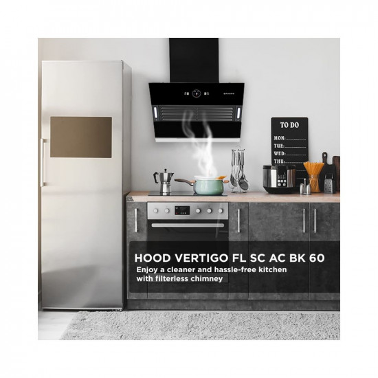 Faber 60 cm 1200 m3hr Slant Filterless Auto Clean Chimney 12Yr Warranty on Motor2Yr Comprehensive Italian Design HOOD VERTIGO FL SC AC BK 60 Touch  Gesture Control Black