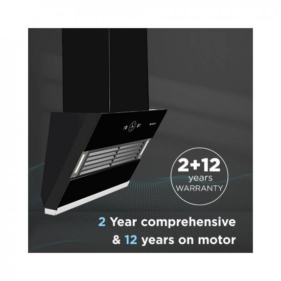 Faber 60 cm 1200 m3hr Slant Filterless Auto Clean Chimney 12Yr Warranty on Motor2Yr Comprehensive Italian Design HOOD VERTIGO FL SC AC BK 60 Touch  Gesture Control Black