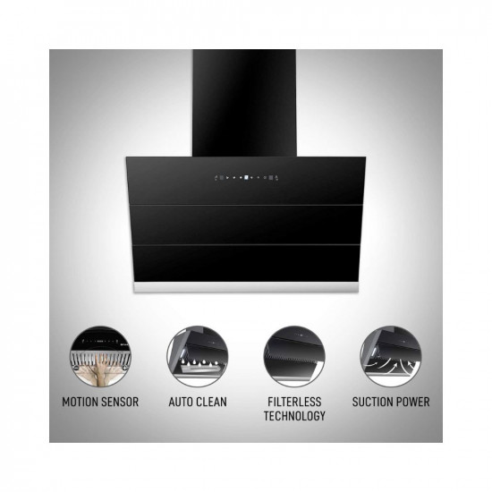 Faber 60 cm 1350 m³/HR Auto-Clean Angular Kitchen Chimney (Hood Zenith FL SC AC BK 60, Filterless Technology, Touch Control, Black)