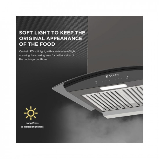 Faber 60 cm 1500 m³/hr Autoclean Kitchen Chimney, 12Yr Warranty on Motor(2Yr Comprehensive), Autoclean Alarm, Mood L |Made in India(HOOD PRIMUS PLUS ENERGY IN HCSC BK 60,Touch & Gesture Control,Black)