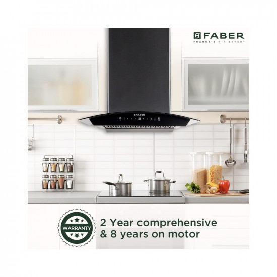 Faber 60cm 1200 m3/hr, Autoclean Chimney || Filterless || 8Yr on Motor, 2Yr Comprehensive Warranty|| Italian design - Made in India (HOOD POLO IN HC SC BK 60, Touch & Gesture Control, Black)