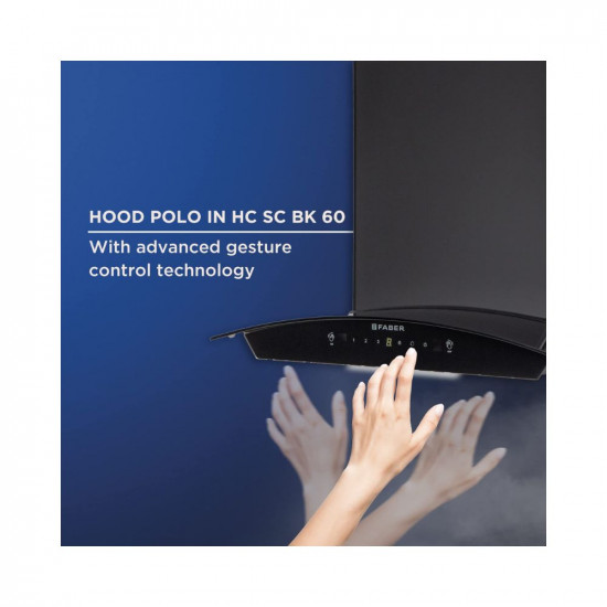 Faber 60cm 1200 m3/hr, Autoclean Chimney || Filterless || 8Yr on Motor, 2Yr Comprehensive Warranty|| Italian design - Made in India (HOOD POLO IN HC SC BK 60, Touch & Gesture Control, Black)