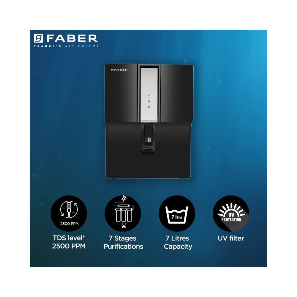 Faber 7 Liters, UV+UF+Alkaline Water purifier (FWP XUV 8000) with 7 stage purification, Black
