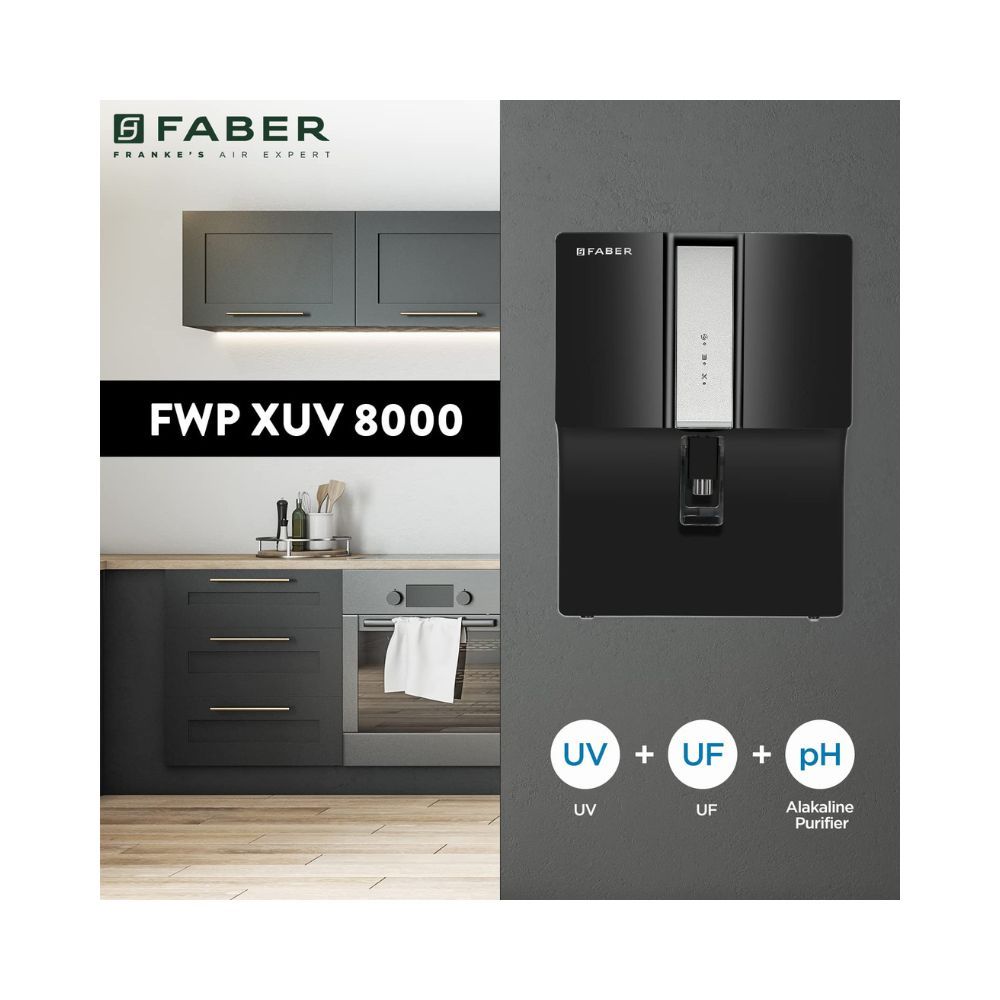 Faber 7 Liters, UV+UF+Alkaline Water purifier (FWP XUV 8000) with 7 stage purification, Black