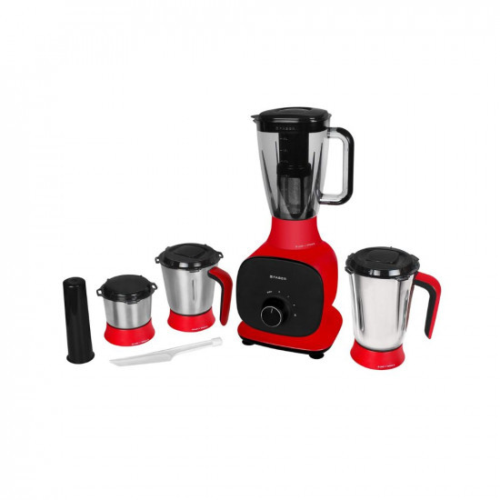 Faber 800W Juicer Mixer Grinder with 3 Stainless Steel Jar+ 1 Fruit Filter (FMG Candy 800 3J+1 Pc), Mystic Red