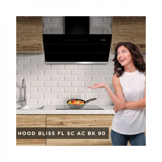 Faber 90 cm 1350 m³/hr Slant, Filterless Auto Clean Chimney,12Yr Warranty on Motor (2Yr Comprehensive), Italian Design,(HOOD BLISS FL SC AC BK 90, Touch & Gesture Control, Black)
