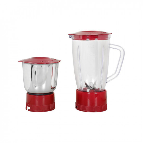 Faber Regal Trend 500W Juicer Mixer Grinder | 18000 RPM, 3-Speed Control, Double Lock Technology | 2 Multipurpose Jars, High Performance Blade, Micromesh Juicing Sleeve, Spatula | (White + Cherry Red)