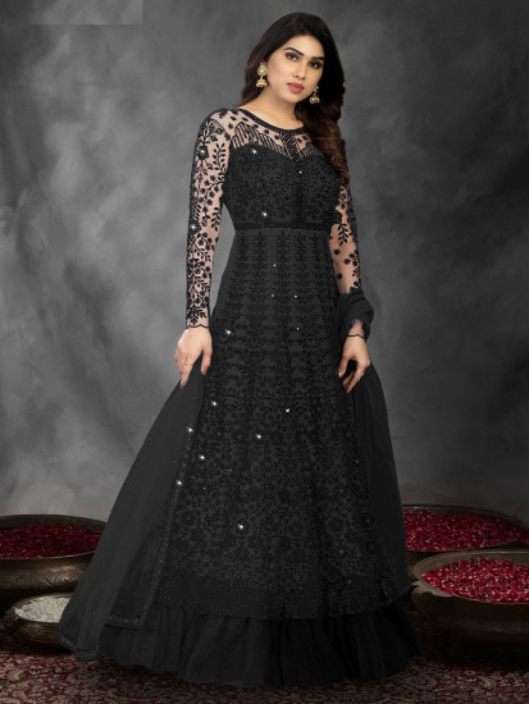 Vipul Elegance Heavy Butterfly Net With Embroidered Anarkali Gown Black  Color DN 4836