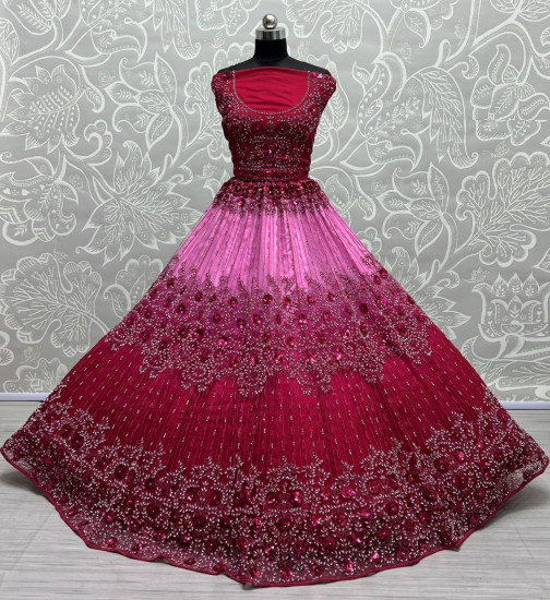 Fabulous Hot Pink Zircon Diamond Wedding Lehenga Choli