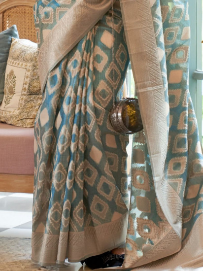 Fabulous Sky Blue Weaving Tissue Function Wear Saree(Un-Stitched)