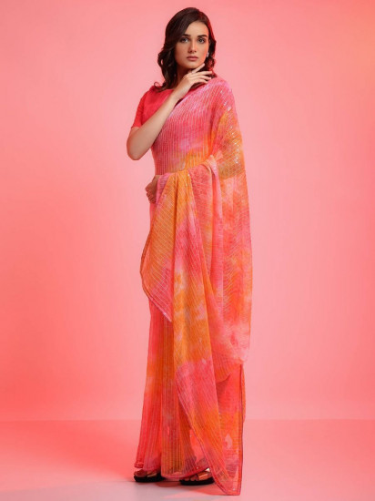 Fascinating Multi-Color Chiffon Sequins Work Party Wear Saree(Un-Stitched)