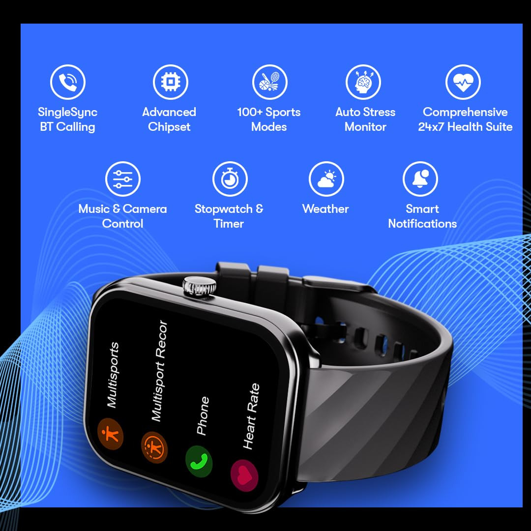 Fastrack Limitless XLarge 191 Hd Display700 Nits BrightnessSinglesync Bt CallingAdvanced Chipset100 Sports Modes  WatchfacesAuto Stress Monitor24X7 Hrm Ip68 Smartwatch Black