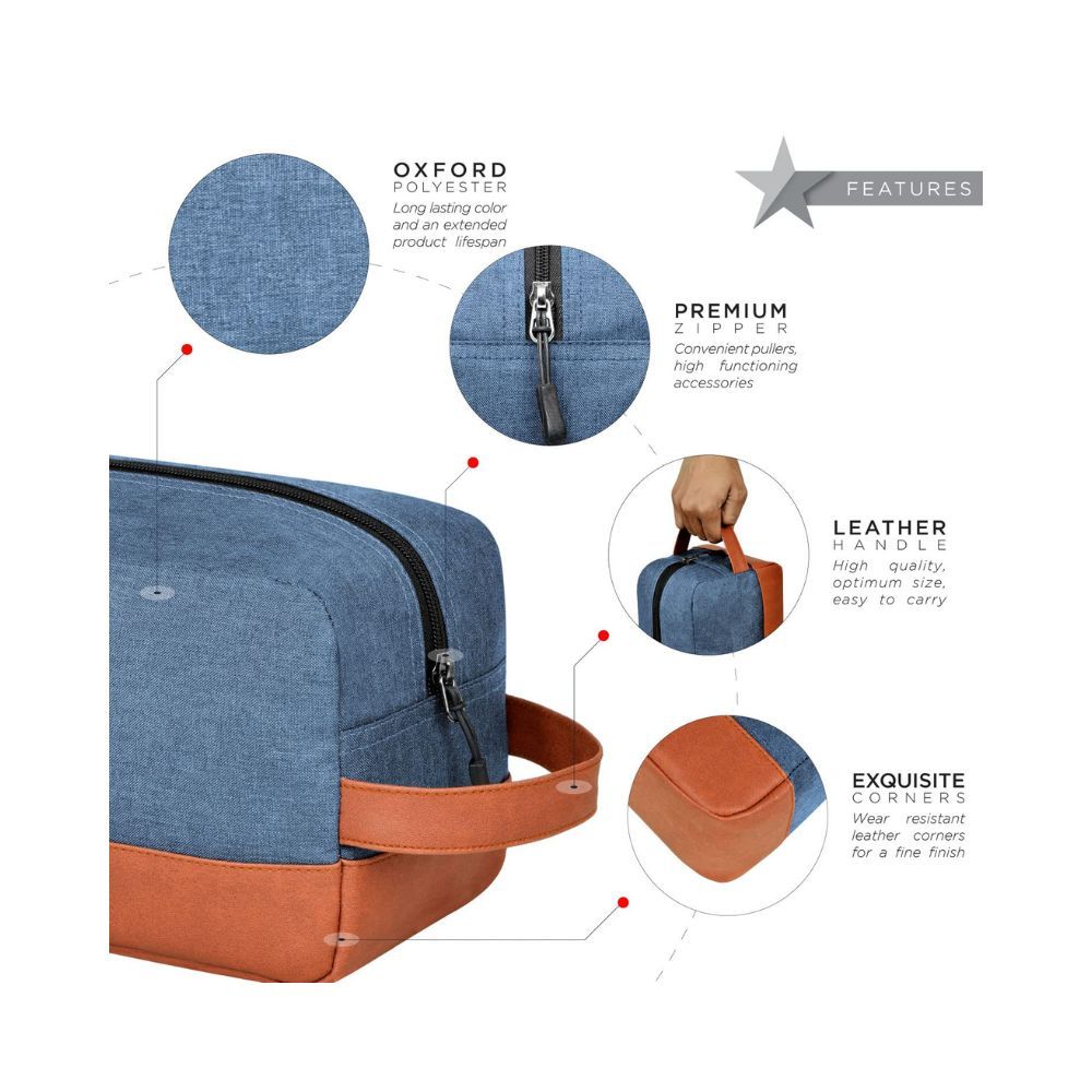 FATMUG Travel Bag -Toiletry Organizer Shaving Kit for Men - Cosmetics Pouch for Women - Navy Blue