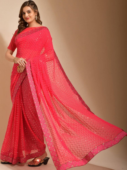 Fetching Pink Sequins Georgette Saree With Blouse(Un-Stitched)
