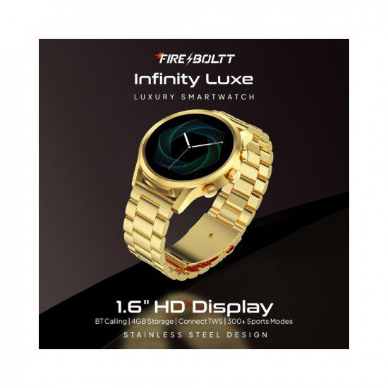 Fire-Boltt Newly Launched Infinity Luxe Vivid 1.6” HD Round Display, Stainless Steel Luxury Smartwatch 4GB Inbuilt Storage, Bluetooth Calling, TWS Connectivity, 100+ Watch Faces (Gold)