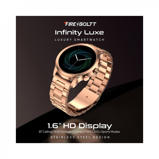 Fire-Boltt Newly Launched Infinity Luxe Vivid 1.6” HD Round Display, Stainless Steel Luxury Smartwatch 4GB Inbuilt Storage, Bluetooth Calling, TWS Connectivity, 100+ Watch Faces (Rose Gold)