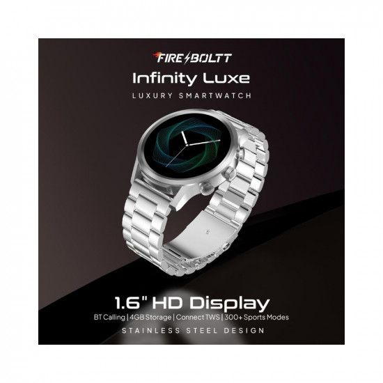 Fire-Boltt Newly Launched Infinity Luxe Vivid 1.6” HD Round Display, Stainless Steel Luxury Smartwatch 4GB Inbuilt Storage, Bluetooth Calling, TWS Connectivity, 100+ Watch Faces (Silver)