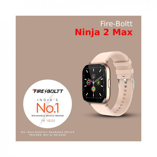 Fire-Boltt Ninja 2 Max 1.5 inches(3.9cm) Full Touch Display Smartwatch with SpO2, Heart Rate Tracking 20 Sports Mode Sleep Monitor, Camera Music Control, IP68 Dust Sweat Resistance (Rose Gold, L)