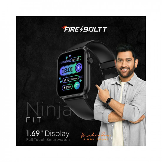 Fire-Boltt Ninja Fit Smartwatch Full Touch 1.69 & 120+ Sports Modes with IP68, Multi UI Screen, Over 100 Cloud Based Watch Faces, Built in Games (Black)