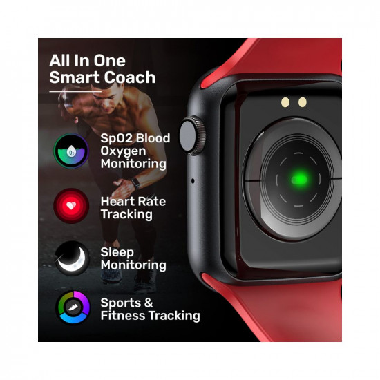 Fire-Boltt Ring Bluetooth Calling Smartwatch with SpO2 & 1.7” Metal Body with Blood Oxygen Monitoring, Continuous Heart Rate, Full Touch & Multiple Watch Faces (Red)