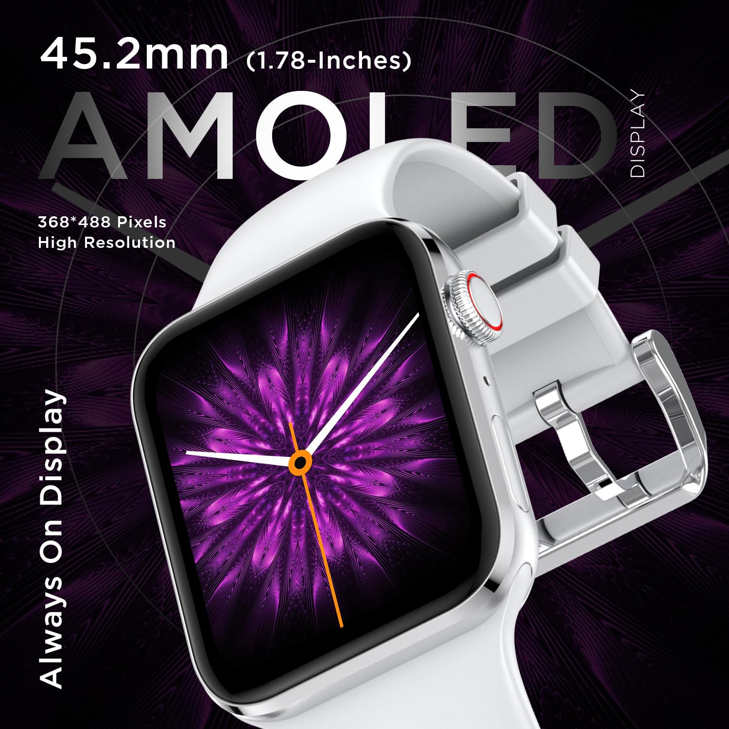 Fire-Boltt Visionary 178 AMOLED Bluetooth Calling Smartwatch with 368  448 Pixel Resolution Rotating Crown  60Hz Refresh Rate 100 Sports Mode TWS Connection Voice Assistance Silver