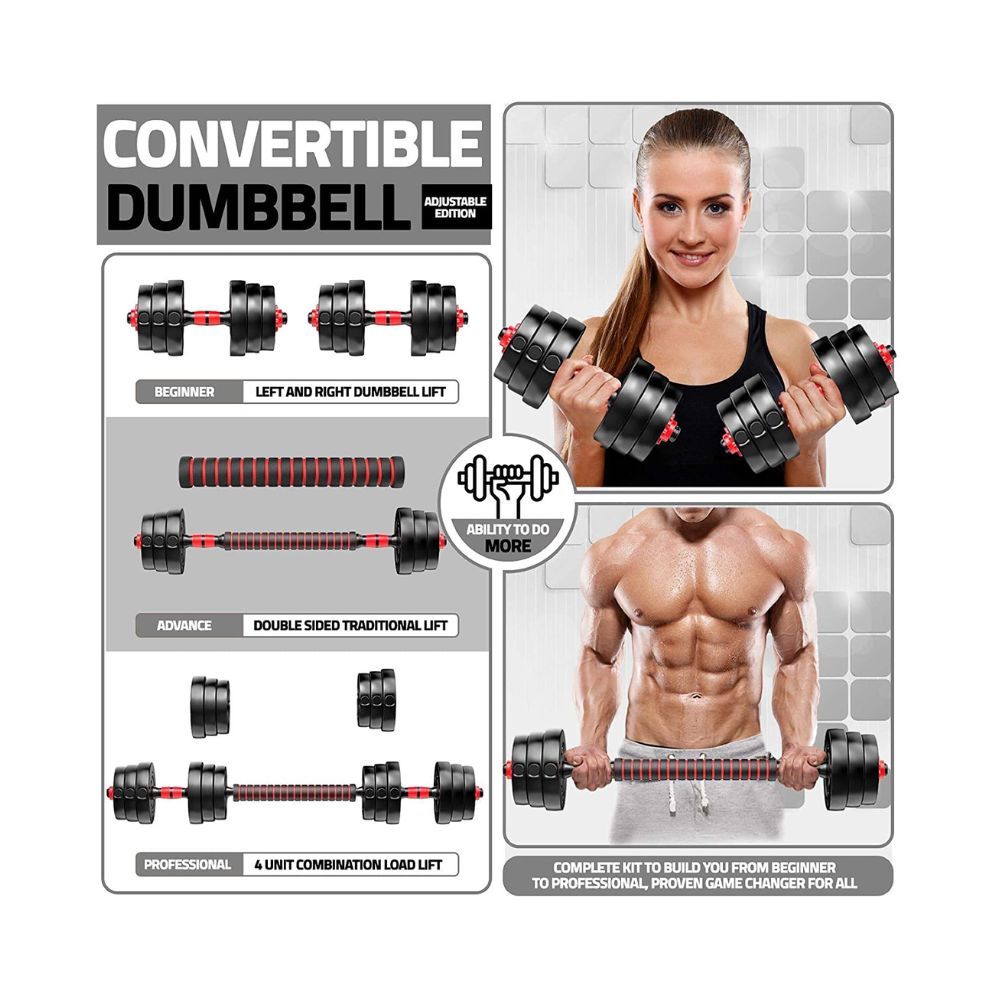 FitBox Sports 3 In 1 Convertible Adjustable Dumbbells kit, Black