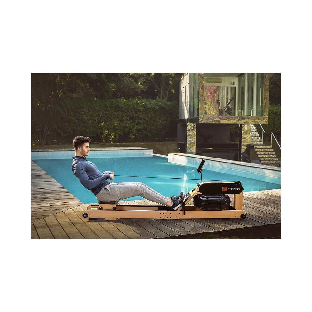 Flexnest Flexrower Plus Smart Imported Wood Bluetooth-Enabled Water Rower Rowing Machine