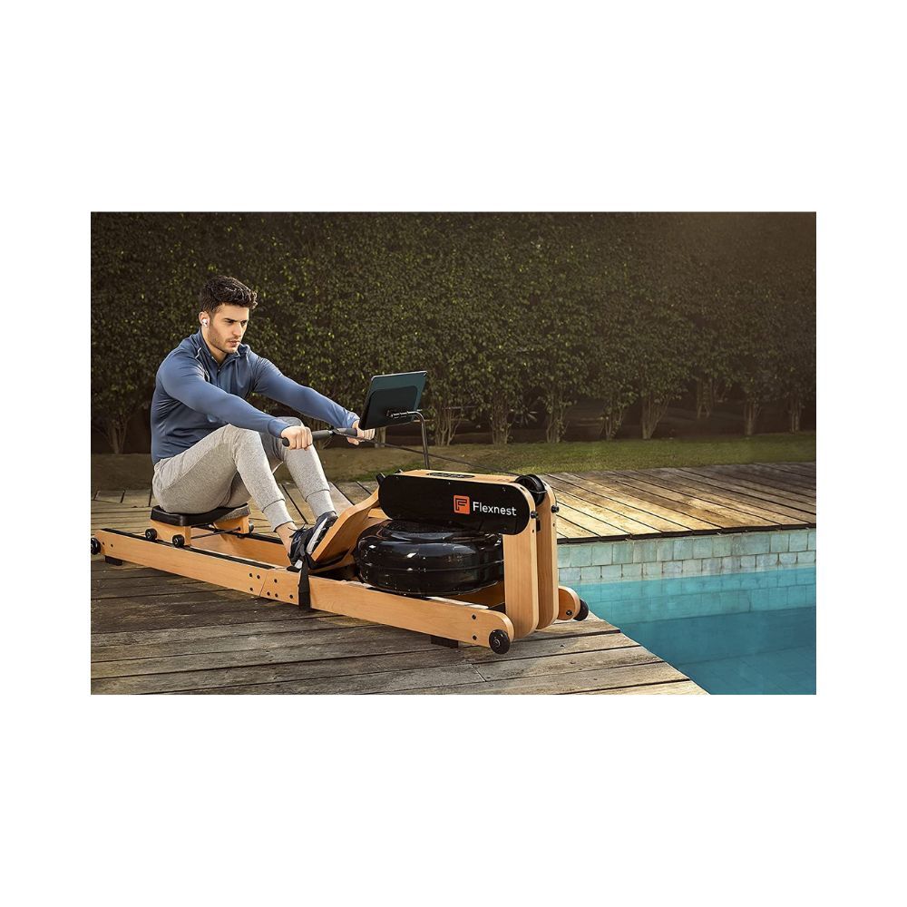 Flexnest Flexrower Plus Smart Imported Wood Bluetooth-Enabled Water Rower Rowing Machine