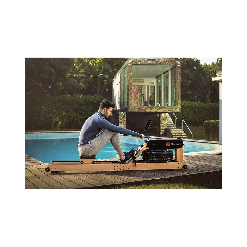 Flexnest Flexrower Plus Smart Imported Wood Bluetooth-Enabled Water Rower Rowing Machine