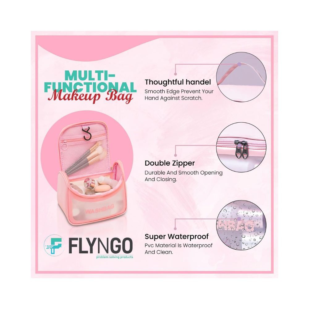 FLYNGO Multipurpose Cosmetic Organizer Bag Makeup Pouch for Women, and Girls for Travel (Pink)