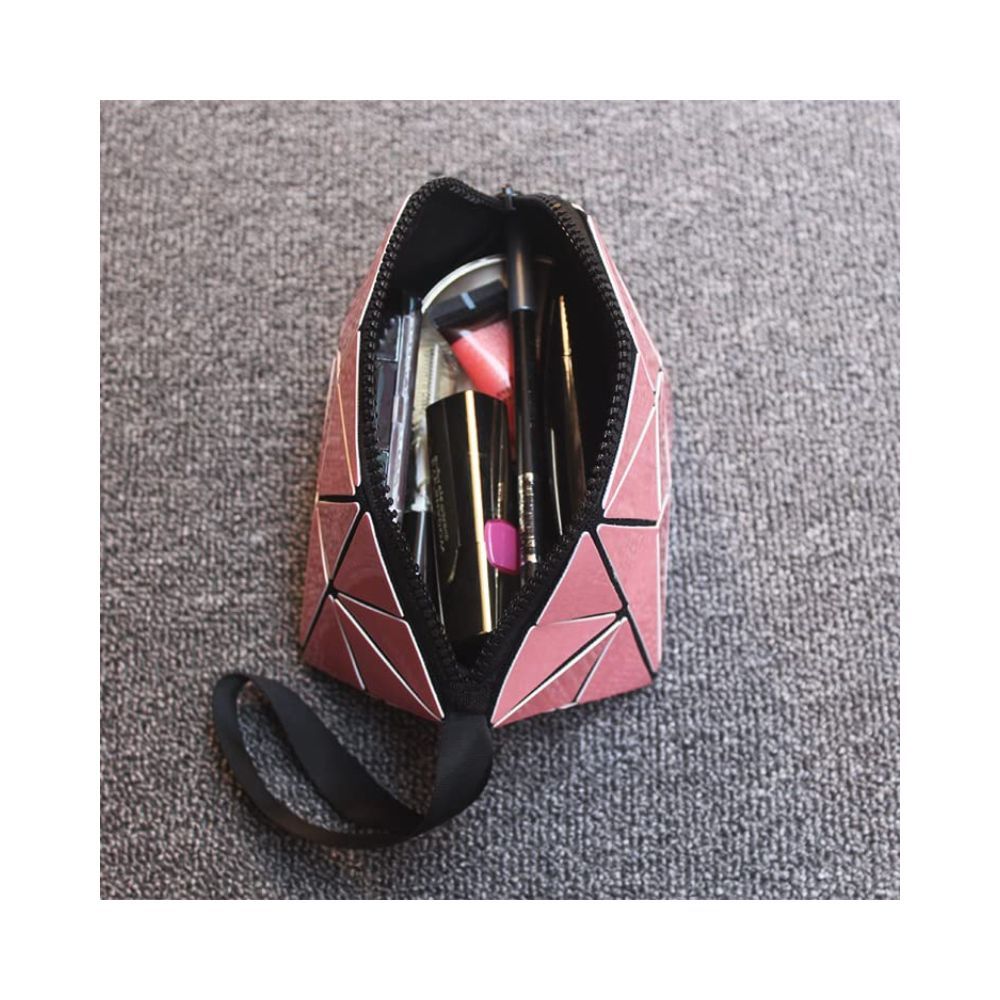 FLYNGO Stylish Makeup Pouch Travel Cosmetic Bag for Women, and Girls (Pink Geo)