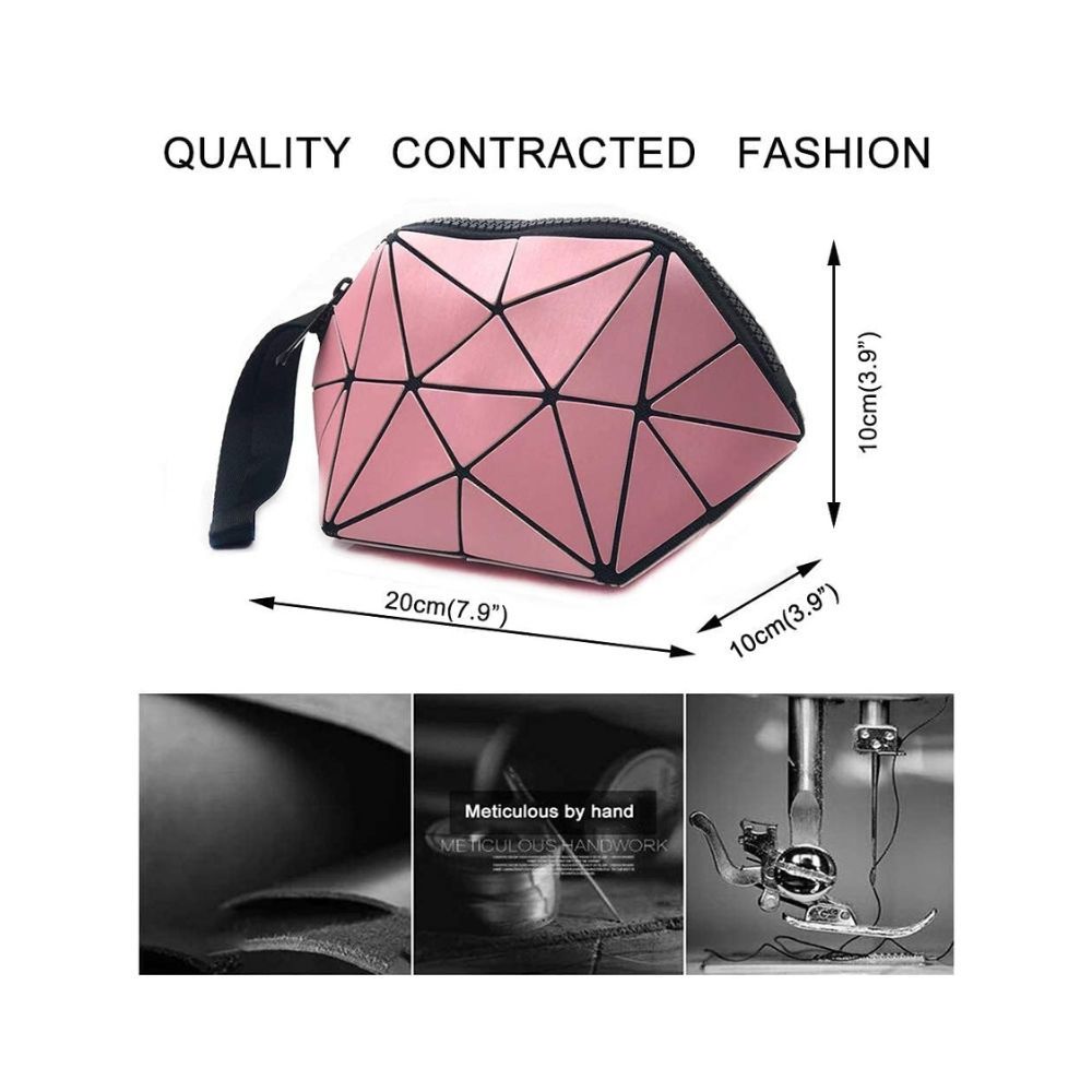 FLYNGO Stylish Makeup Pouch Travel Cosmetic Bag for Women, and Girls (Pink Geo)