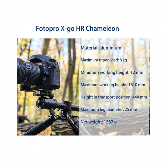 Fotopro X-Go HR Chameleon 6ft Aluminum Built in 2-in-1 Tripod + Monopod Stand for DSLR Camera | FPH-52Q Ball Head | 360°Horizontal Rotation | Upside Down Tripod | Payload 8 kg (Black)