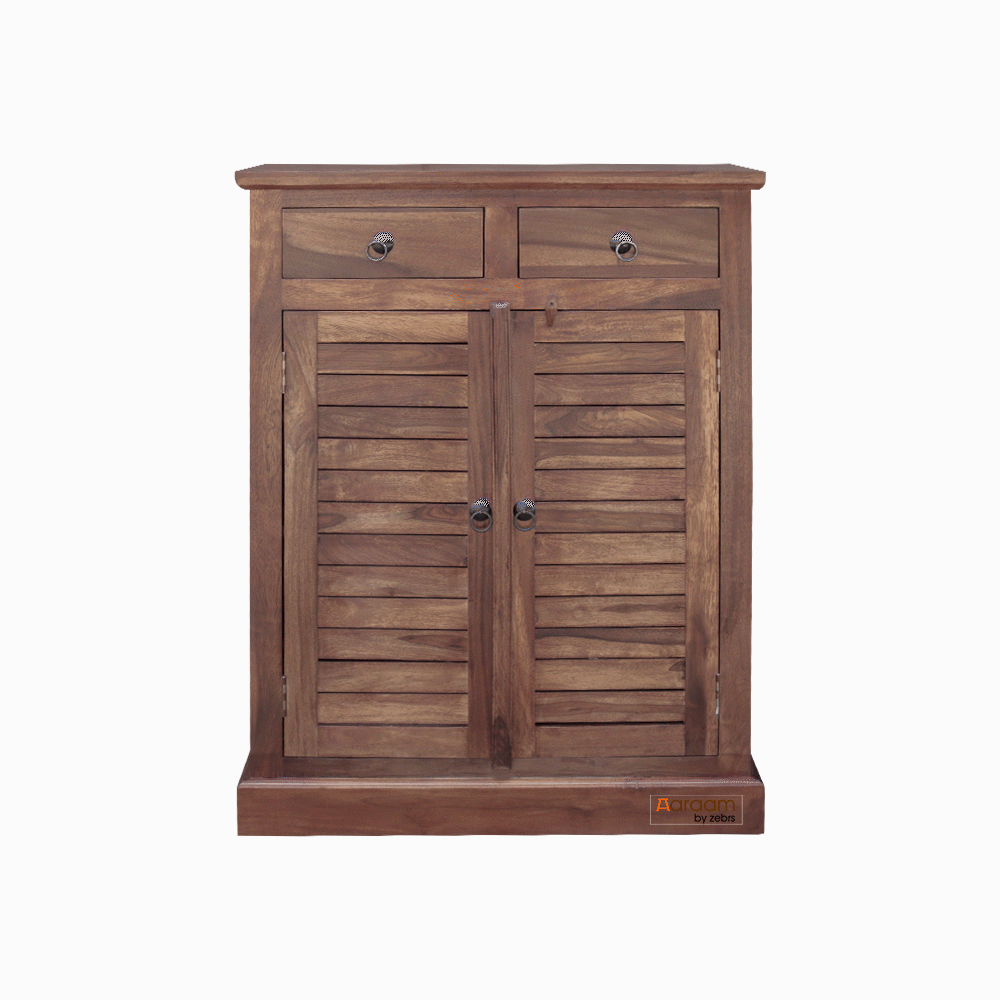Aaram By Zebrs Sheesham Wooden Shoe  Rack Cabine 2 Drawers and 1 Door 4 Shelves