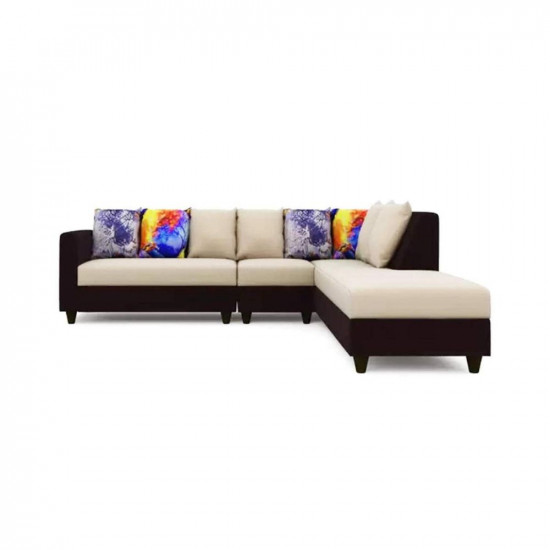 FURNY Castilla 6 Seater Fabric RHS L Shape Sofa Set (Cream-Brown)