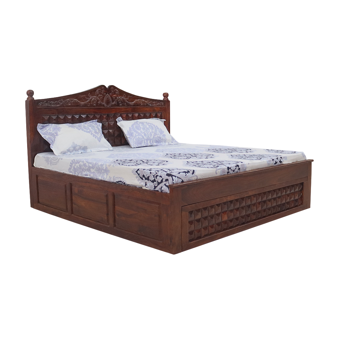 AARAM Solid Wood jali Design Bed with Box Storage