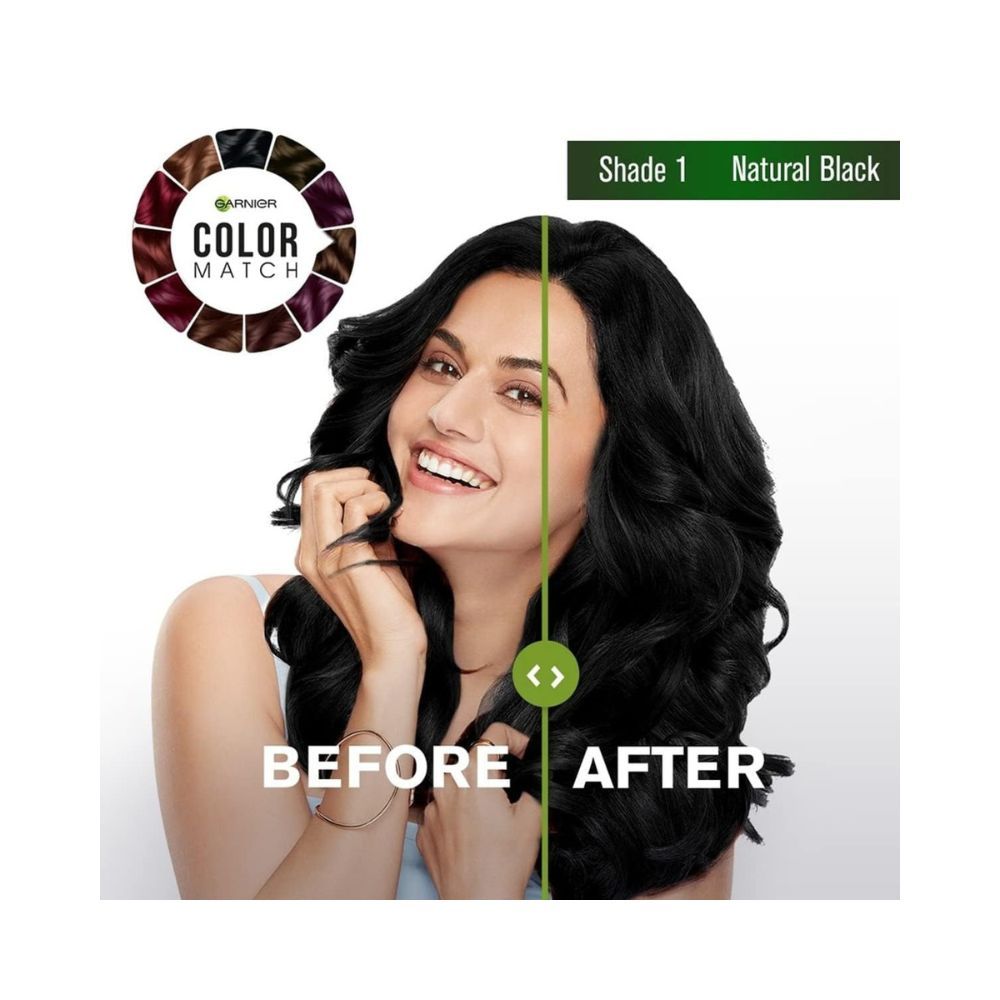 Garnier, Hair Colouring Creme, Long-lasting Colour, Smoothness & Shine, Shade: 1 Natural Black, 70ml + 60g