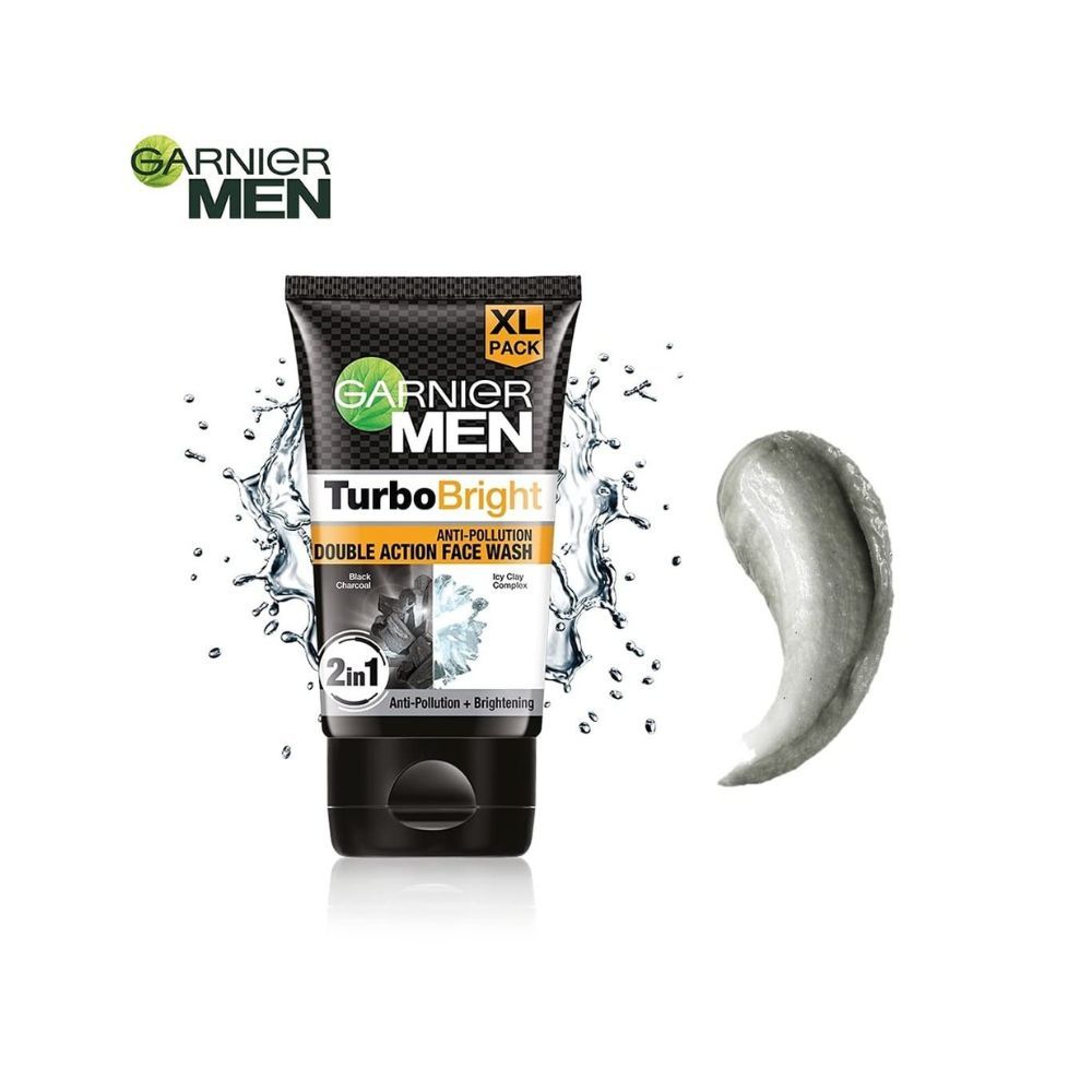 Garnier Men, Face Wash, Brightening & Anti-Pollution, TurboBright Double Action, 150 g