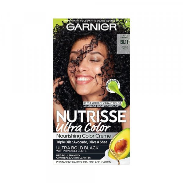 Garnier Nutrisse Ultra Color Nourishing Permanent Hair Color Cream, B11 Jet Blue Black