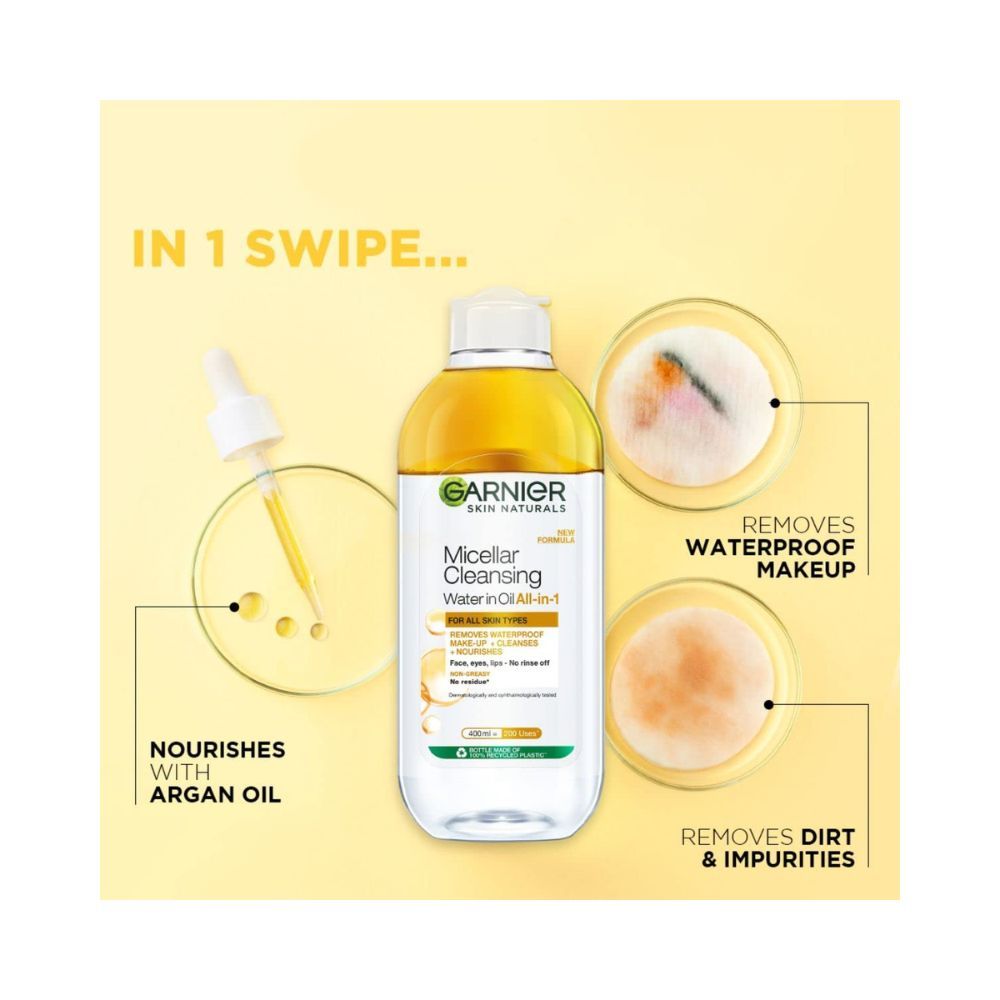 Garnier Skin Naturals, Cleansing Water for Waterproof Makeup, Nourishing Formula