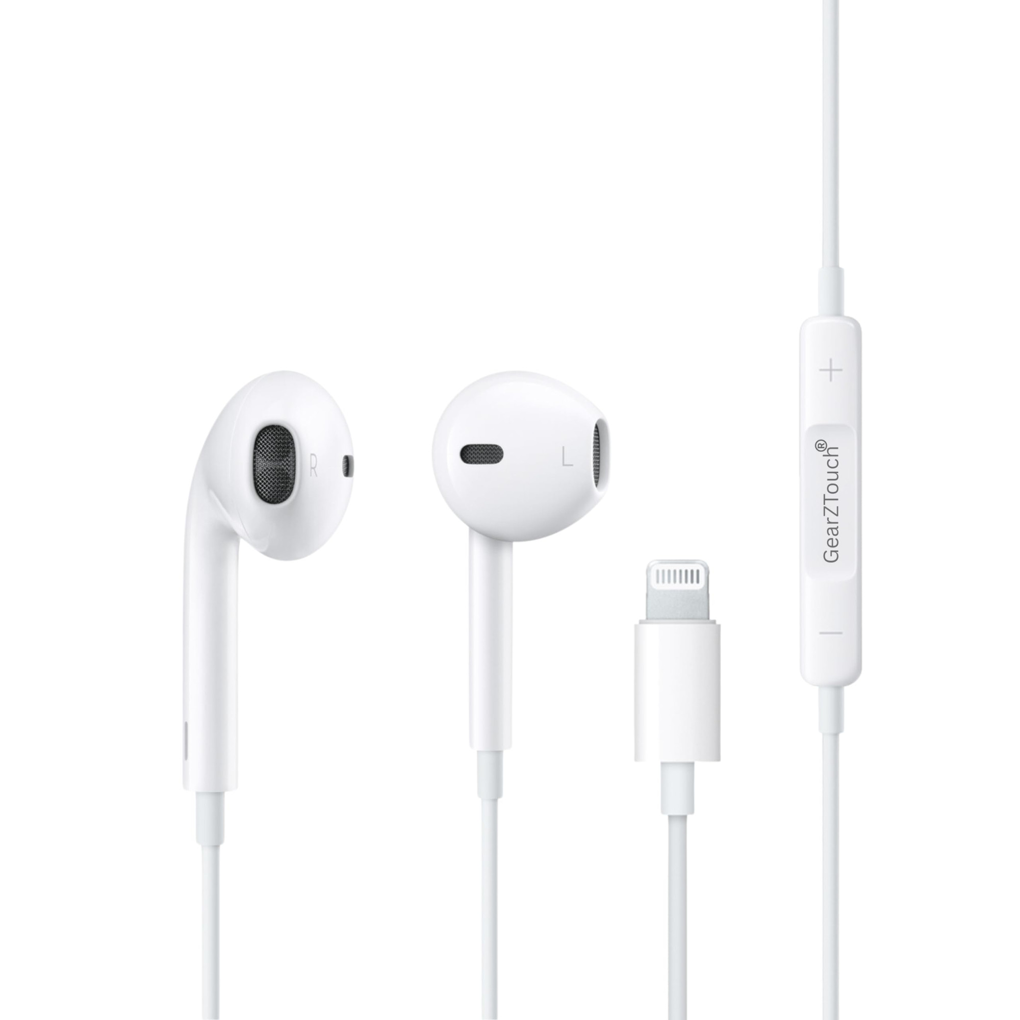 GEARZTOUCH iSHOT Wired Earphone with Powerful HD Mic for Clear Sound in-Line Volume Controller  Noise Cancellation Compatible with iPhone 14131211 Pro Max XsXRX78 Plus - All iOS- White