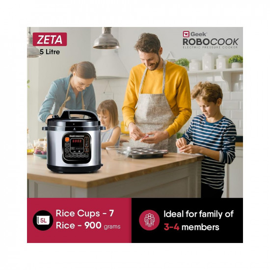 Geek Robocook Zeta 5 Litre Electric Pressure Cooker | One Touch Instant Cooking For Smart Kitchen | 11-in-1 Function | 13 Indian Preset Menu | Automatic Rice Cooker, Steamer, Saute (Non Stick)