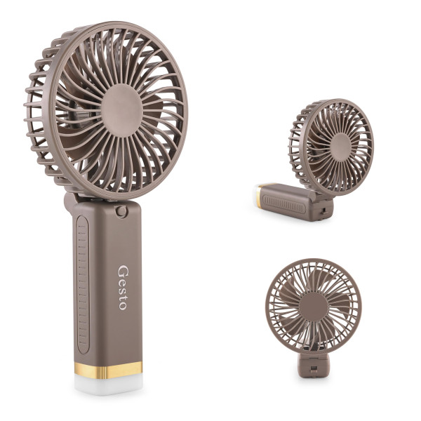 Image of Gesto Portable Fan Rechargeable with LED Light – Foldable Mini Fan, Small Fan,USB Charging Hand Fan with 1200mAh Battery &amp; 3 Speed Modes | Travel, Makeup, Kitchen,Women’s Personal Pankhaa - Grey