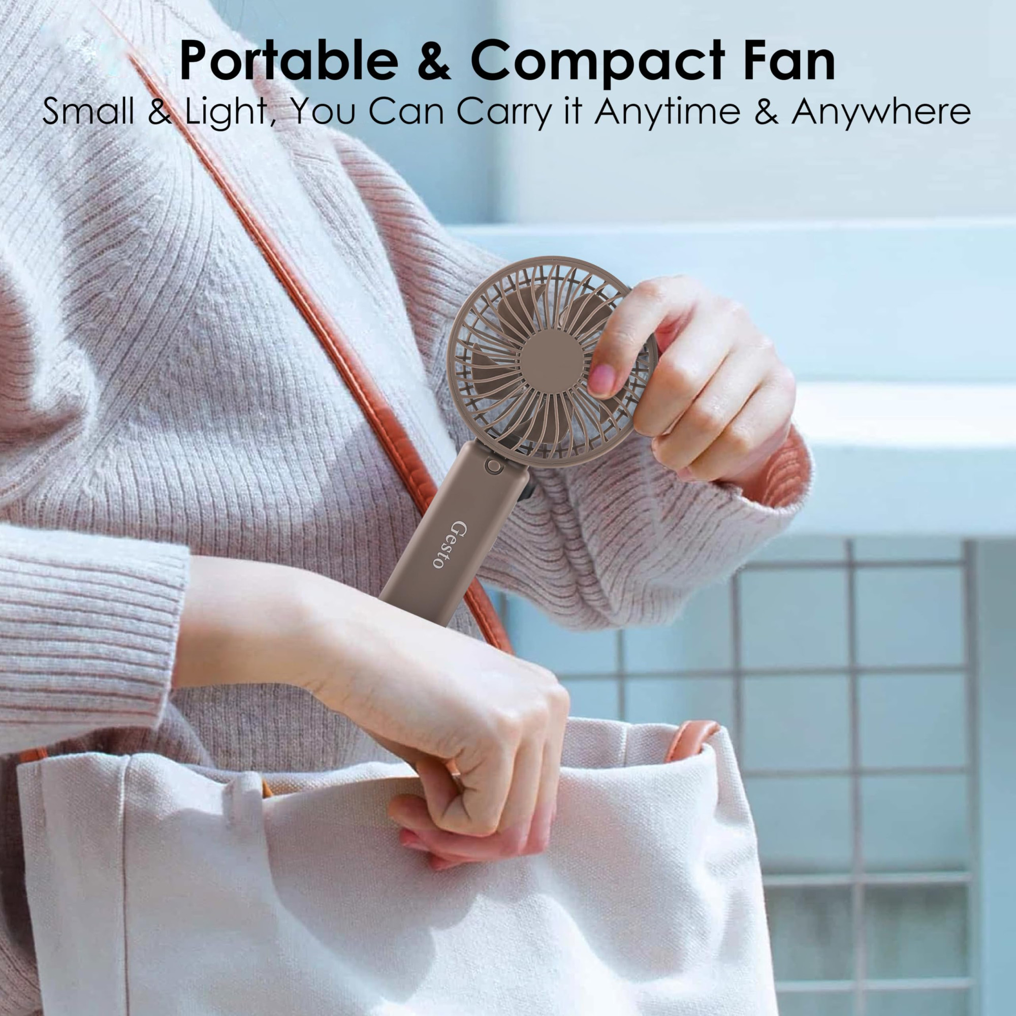 Gesto Portable Fan Rechargeable with LED Light  Foldable Mini Fan Small FanUSB Charging Hand Fan with 1200mAh Battery  3 Speed Modes  Travel Makeup KitchenWomens Personal Pankhaa - Grey