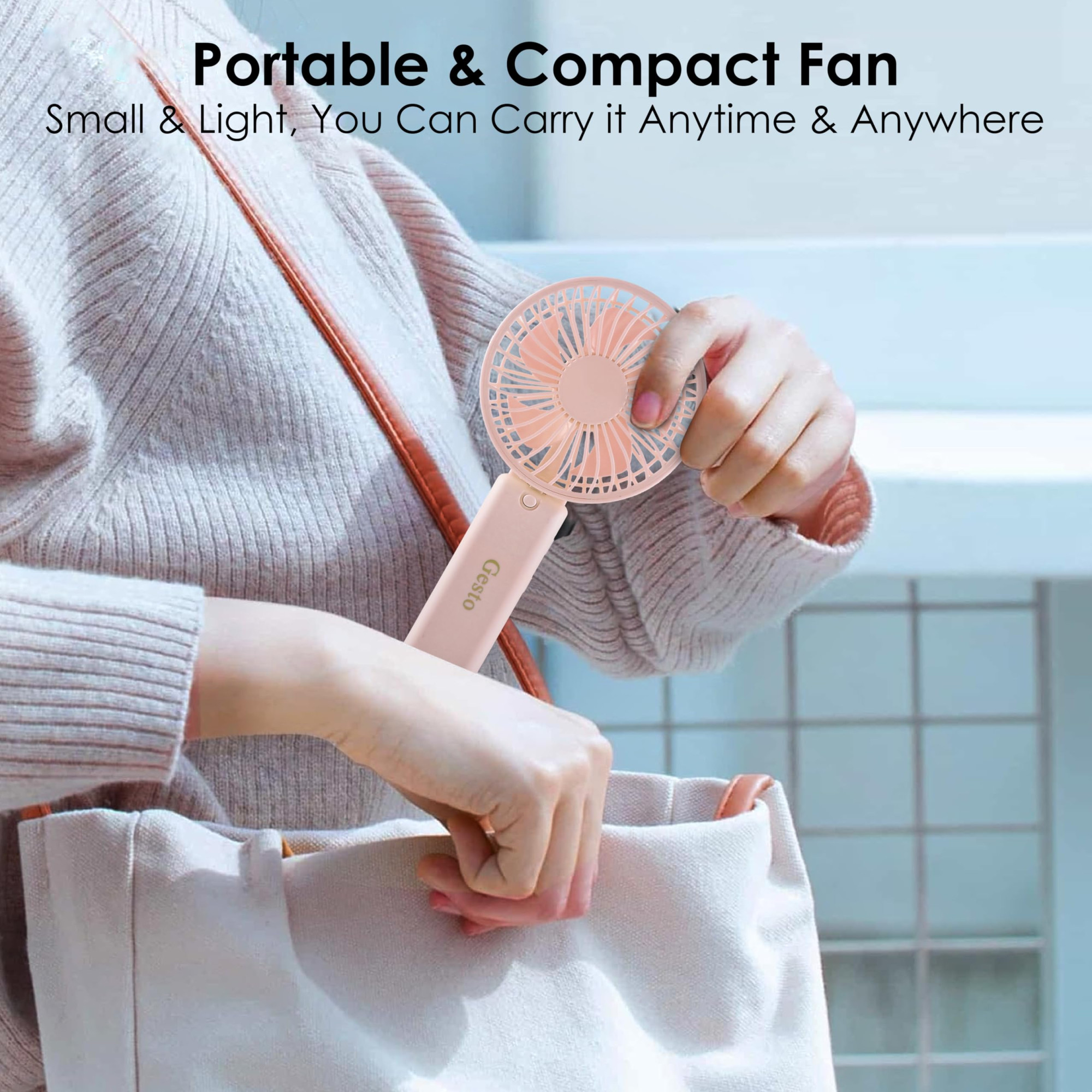 Gesto Portable Fan Rechargeable with LED Light Foldable Mini Fan Small FanUSB Charging Hand Fan with 1200mAh Battery 3 Speed Modes Travel Makeup KitchenWomens Personal Pankhaa - Pink