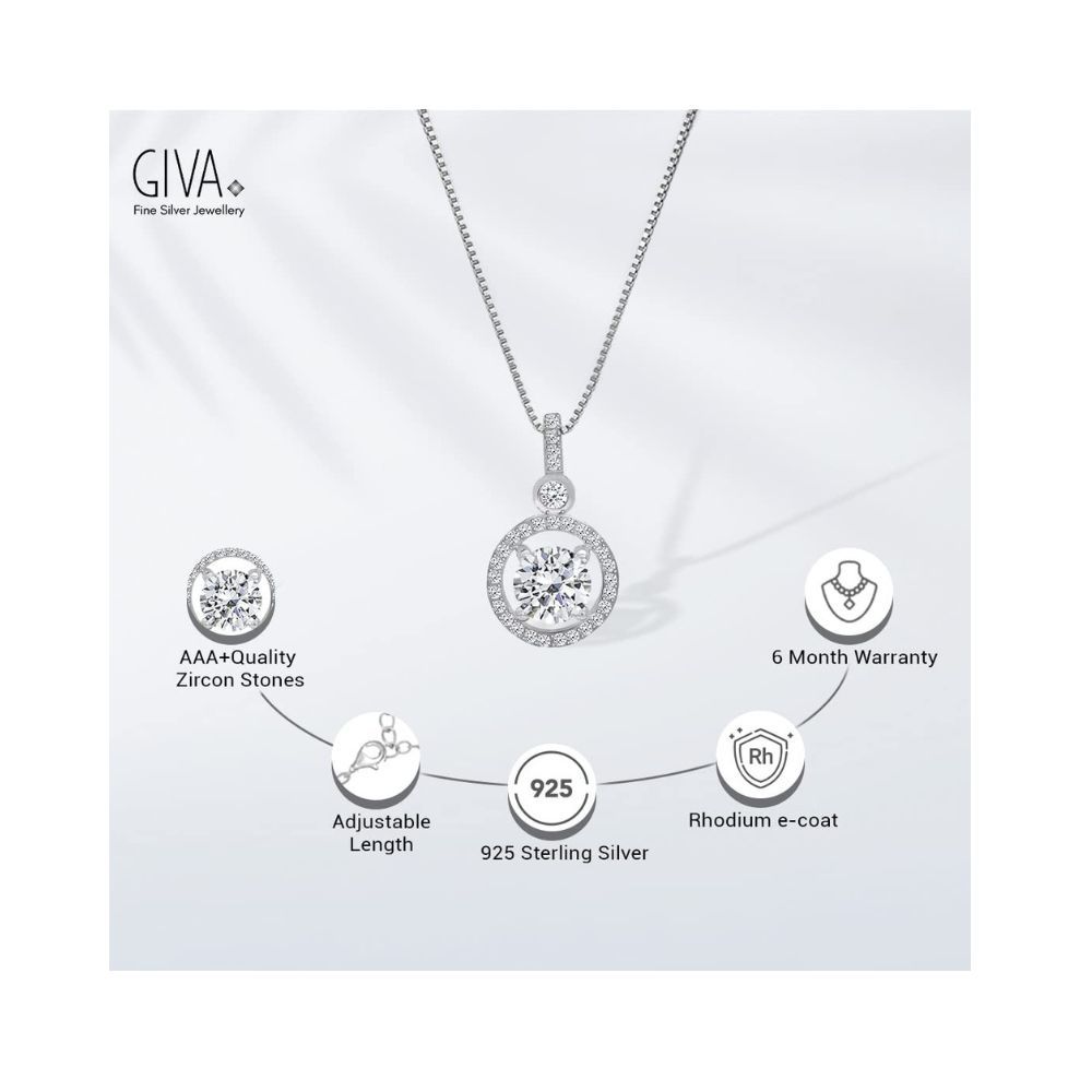 GIVA 925 Sterling Silver Drizzle Drop Pendant with Box Chain