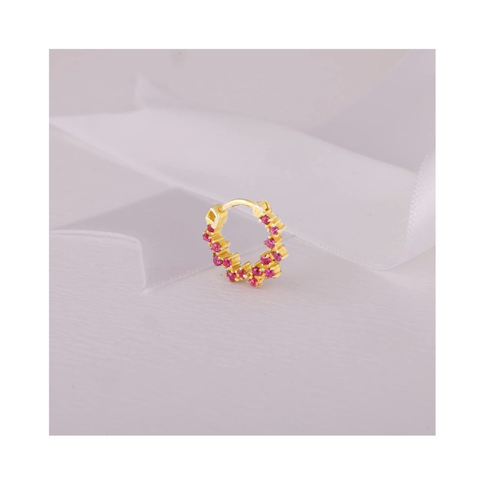 GIVA 925 Sterling Silver Golden Zig-Zag Red Nose Ring | Gifts for Women and Girls