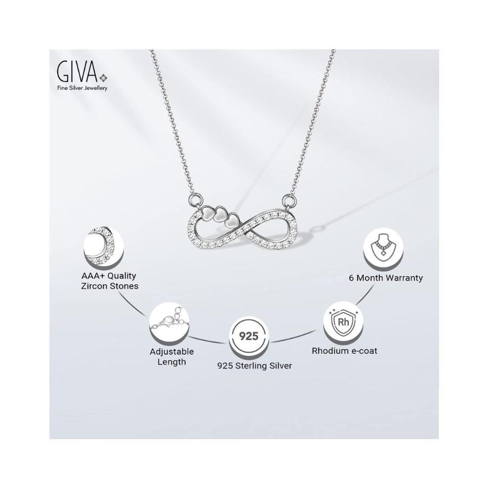 GIVA 925 Sterling Silver Infinity Heart Necklace with Link Chain