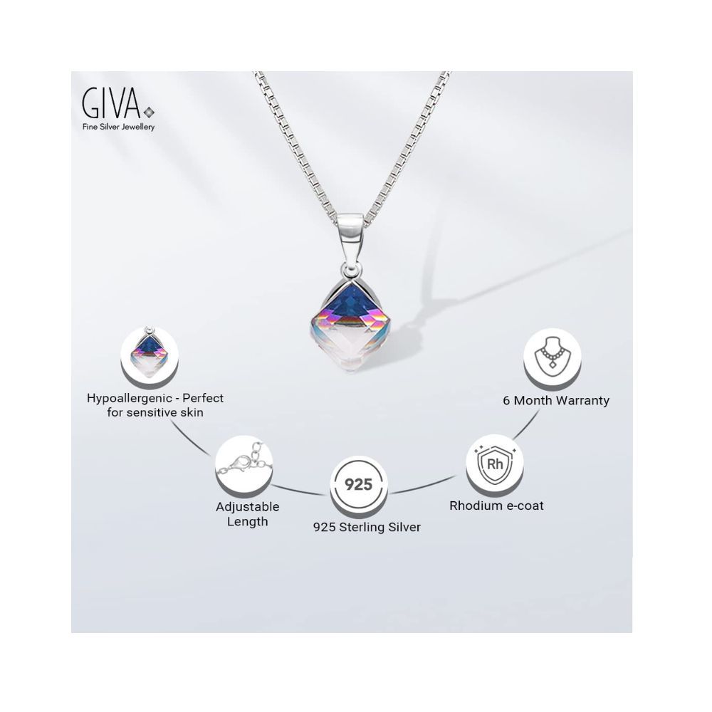 GIVA 925 Sterling Silver Mystic Prism Pendant With Chain